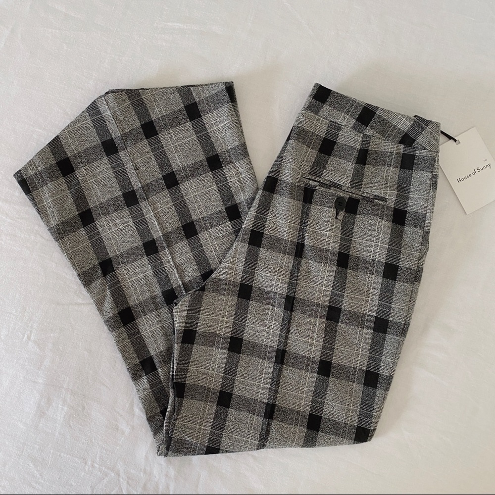House of Sunny Slim Flared Plaid Trousers in Everyday Check / Large (US 8) / NWT